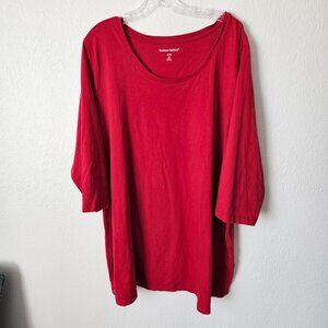 Woman Within Red Tee 3/4 Sleeves Side Slit Detail Sz 26W-28W